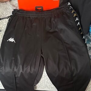 Kappa Black Track Pants with Gold and White Accents